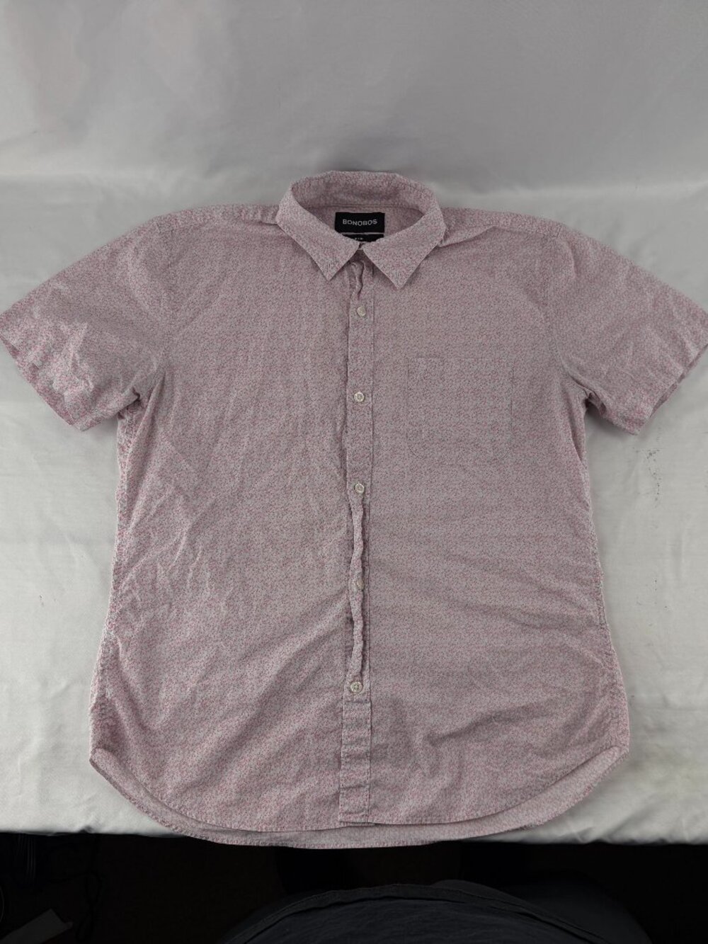 Bonobos Men Slim Fit Short Sleeve Pink Floral Button Down Shirt Medium 22x29